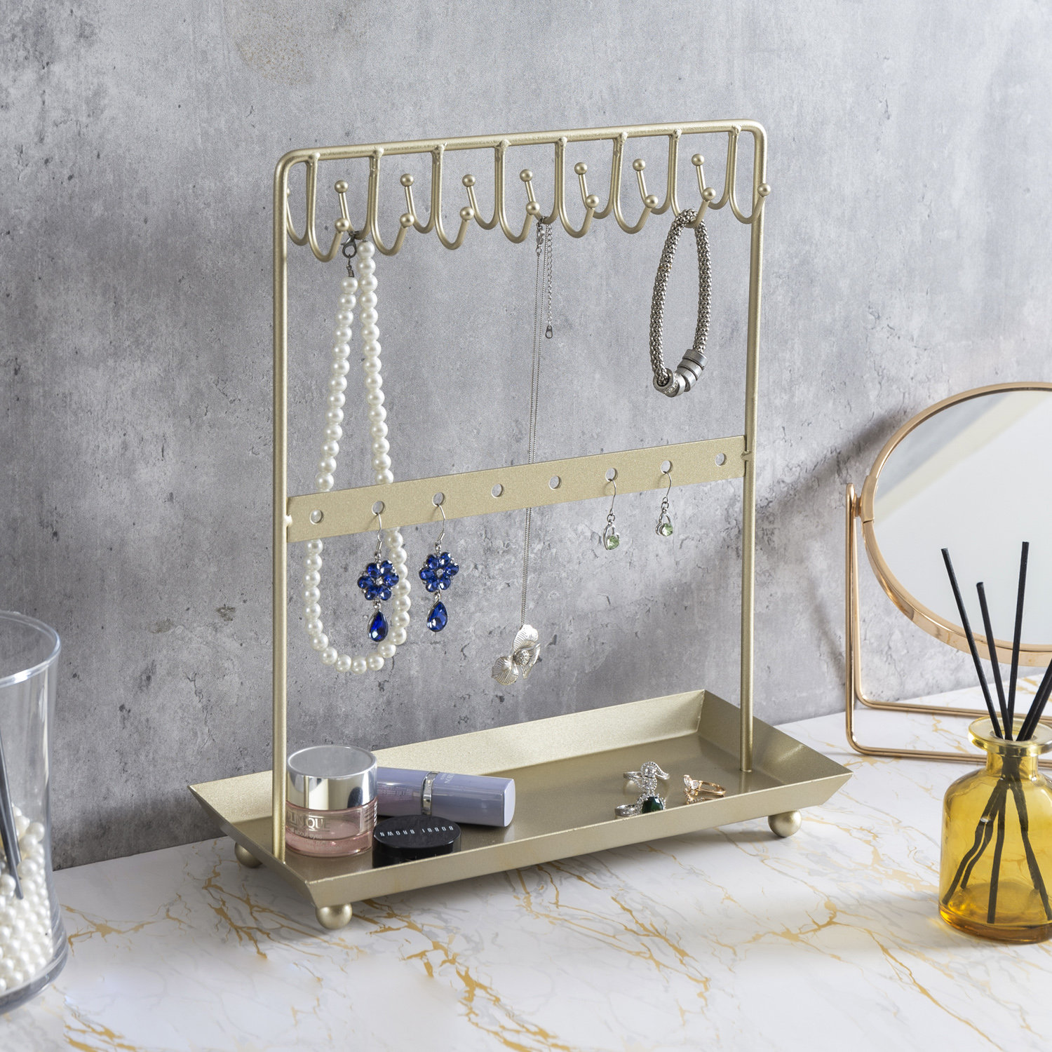 Mercer41 Gold Jewelry Necklace Display Storage Stand with Tray Reviews Wayfair